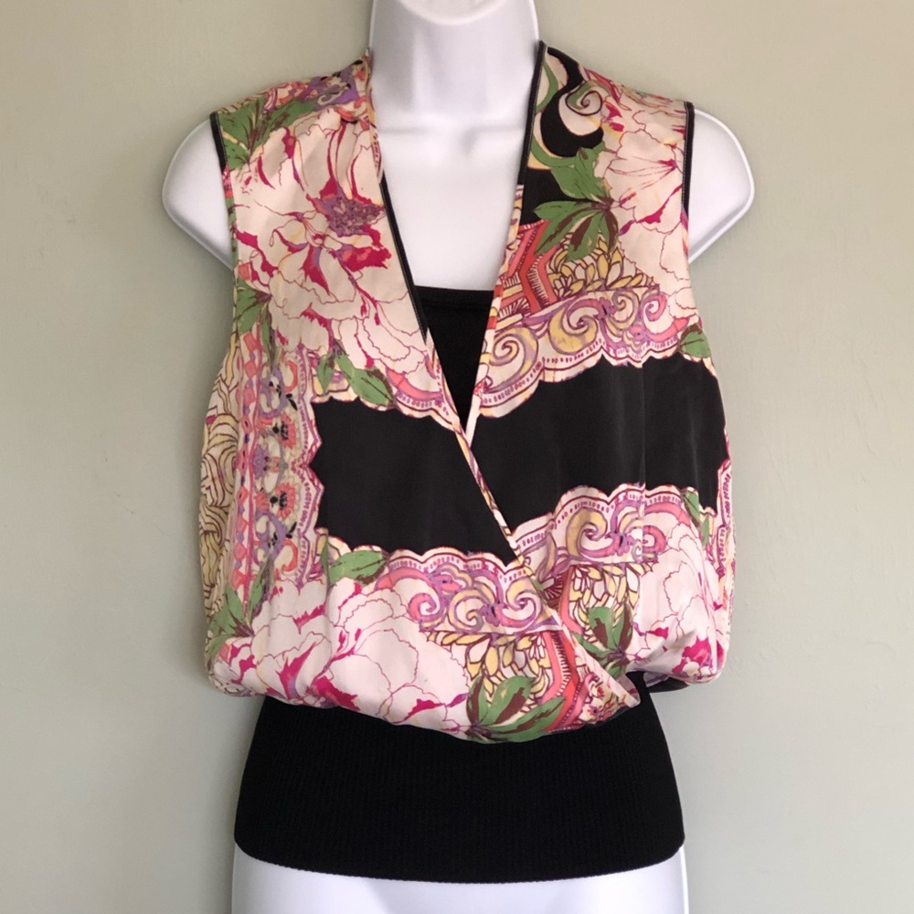 bebe flowered tie blouse